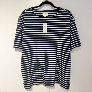 Todd Snyder Navy and White Boatneck  Striped Tee